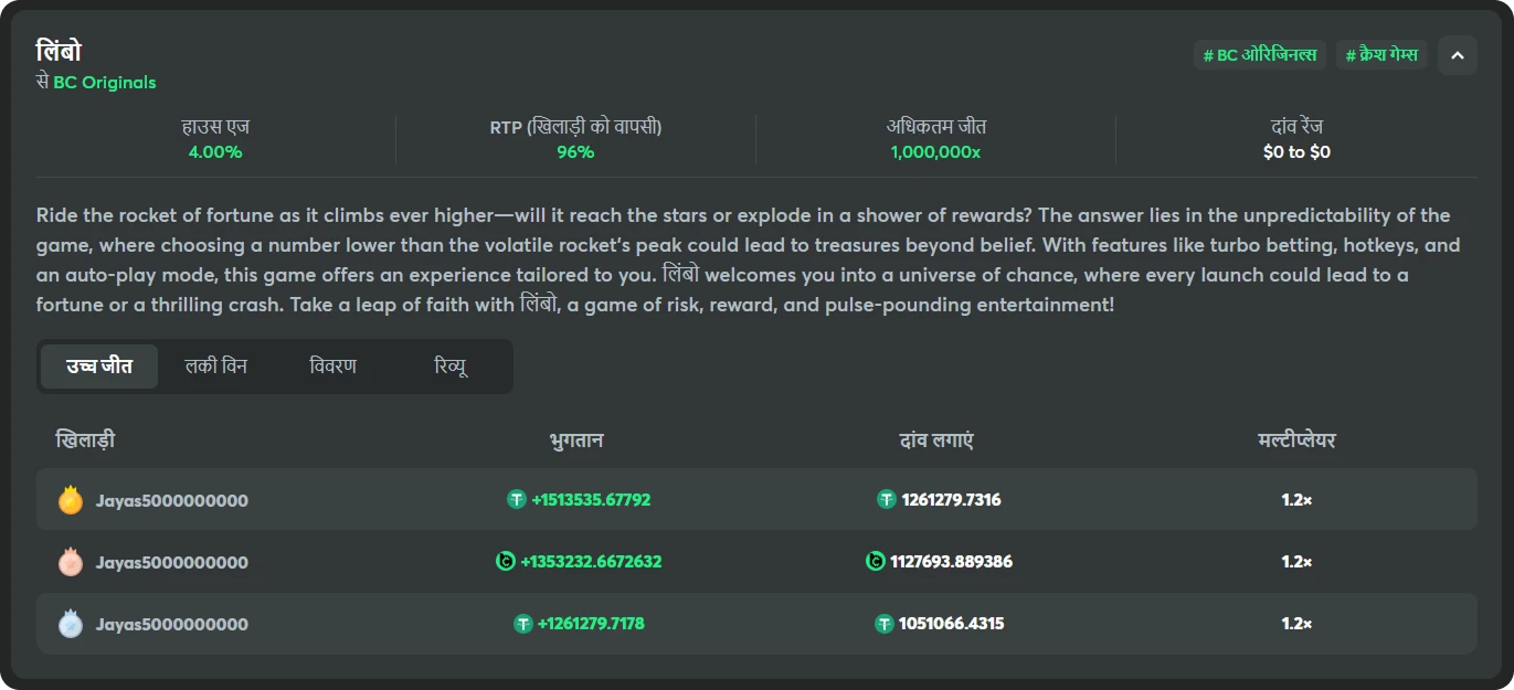 bc game originals limbo high wins in hindi