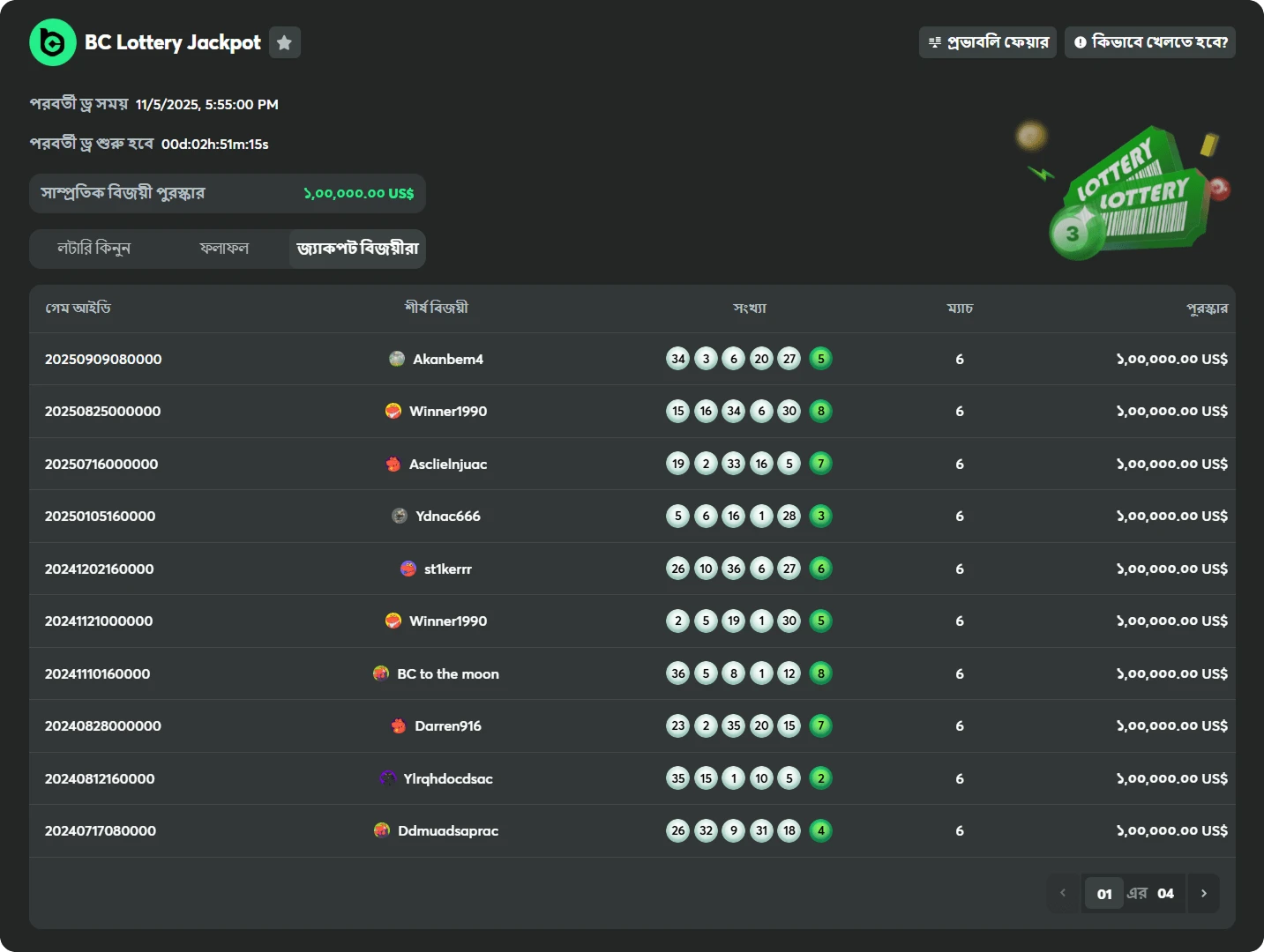 bc jackpot lottery winners at bc game casino in bengali