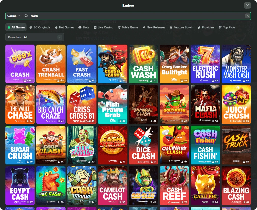 crash games library at the bc.game casino