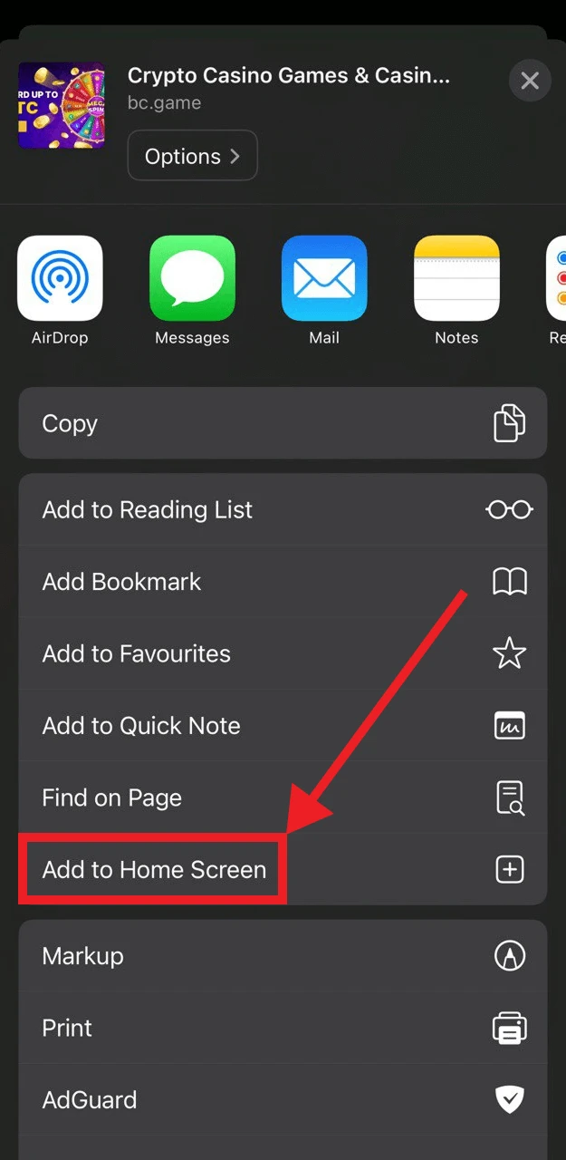 how to add bc game pwa on ios step 2
