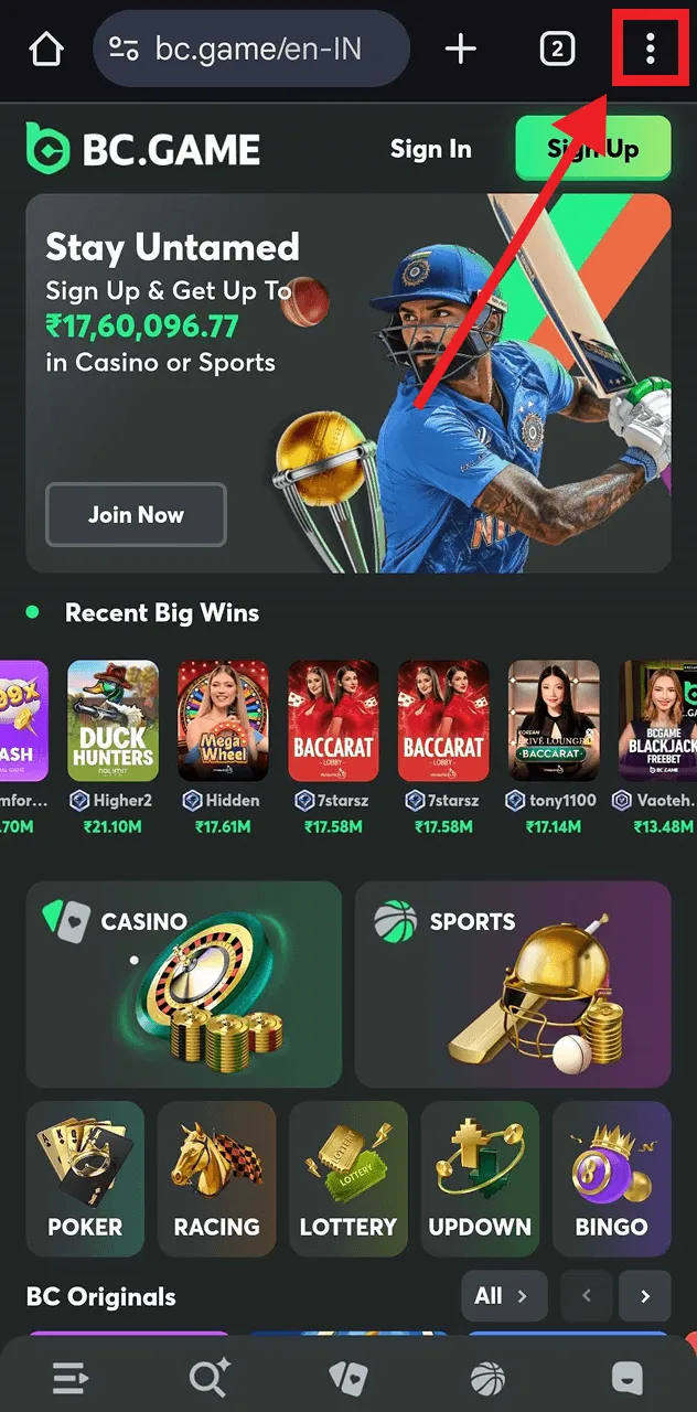 install bc game pwa on android step 1