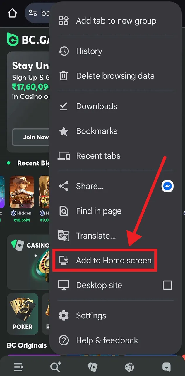 install bc game pwa on android step 2